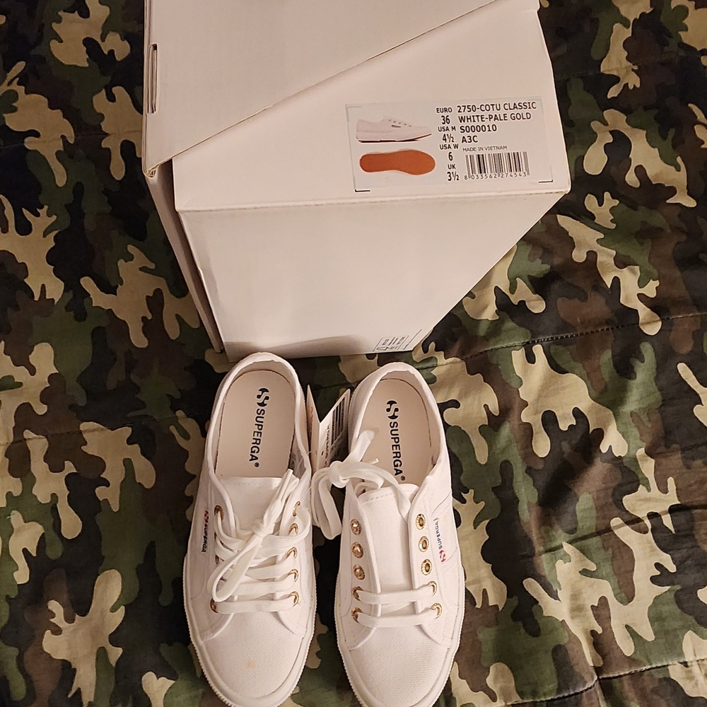 Superga White Sneakers with Gold Accents